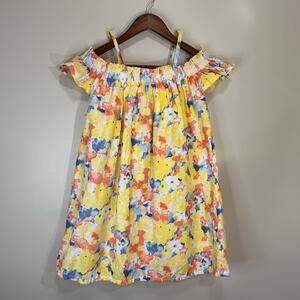 Janie and‎ Jack x Aerin Girls Dress 12 Yellow Floral Smocked Cold Shoulder Linen